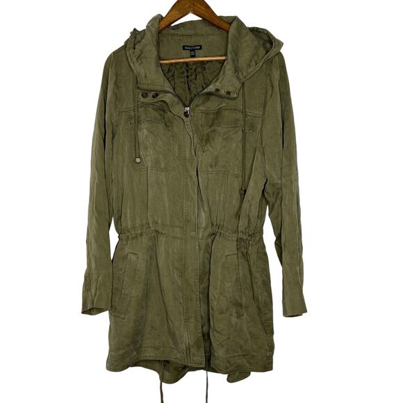 Eileen Fisher Green Utility Jacket L Hooded Drawstring Casual Lightweight Coat - Picture 1 of 9